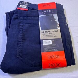 Jachs New York Mens 5-Pocket Straight Fit Pant Navy 34x30 Stretch NWT